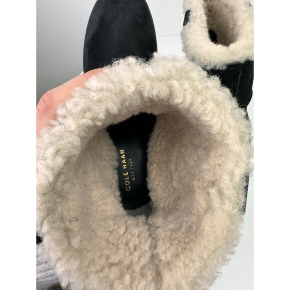 COLE HAAN Zillie Black Suede Leather Shearling Lined Pull On Wedge Booties 6.5 - Picture 7 of 9